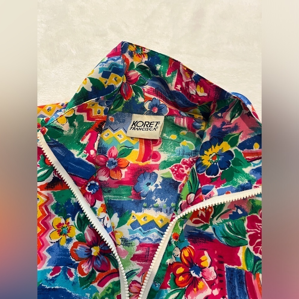 Vintage 1990's Kore Francisca Vibrant Bright tropical‎ floral all over patterned
